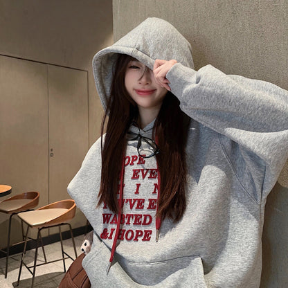 【トップス】裏起毛 パーカー レディース 秋冬 デザイン性◎ ゆったりロゴプリント厚手トップス【FCシリーズ】