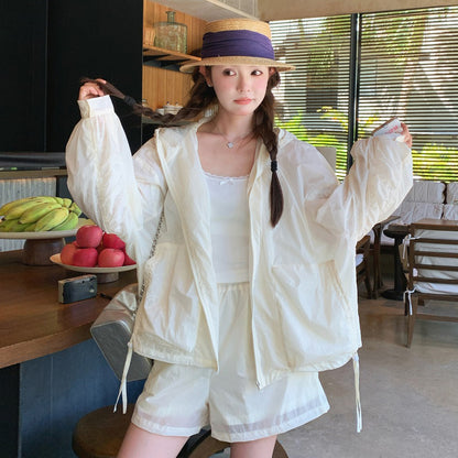 2点セット！【セットアップ】涼しげな白が魅力✨ UVカット 薄手アウター×ワイドパンツ 上下セット【JZシリーズ】