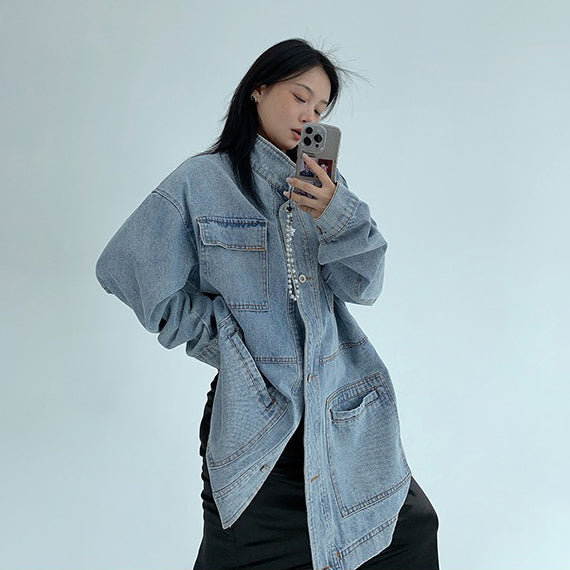 【アウター】アメリカンヴィンテージ風 ヘビーウェイトデニムジャケット レディース ミドル丈 ワーク風【FCシリーズ】