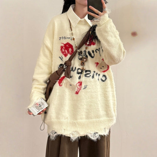 【トップス】もちもち アップル アルファベット 春 秋 冬 プルオーバー セーター 【FCシリーズ】