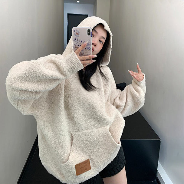 【トップス】ヴィンテージ風 ゆるふわ厚手ニットパーカー レディース 柔らか糸感【FCシリーズ】