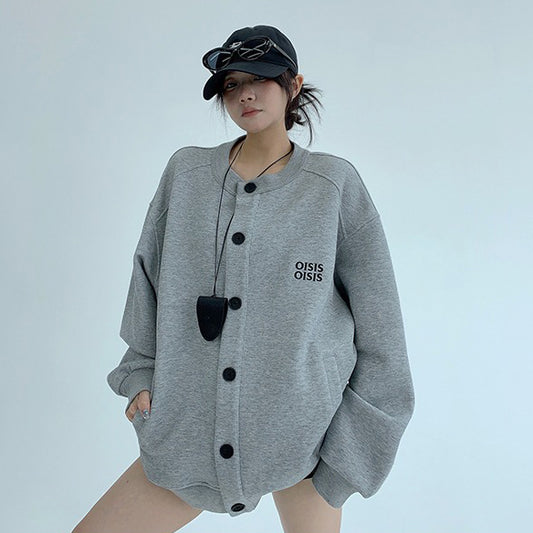 【アウター】ユニセックス シンプルカーディガン ラウンドネック 高見えデザイン リラックス感【FCシリーズ】【10～15日内発送】