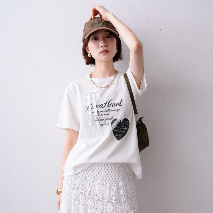 【トップス】リボン デザイン コットン 半袖 Tシャツ レディース 夏 ゆったり 若見え こなれ感 きれいめ【JZシリーズ】