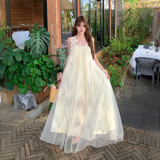 【ワンピース】フレンチ エレガント レース×チュール ビーチリゾートスタイル ワンピース 【SHシリーズ】