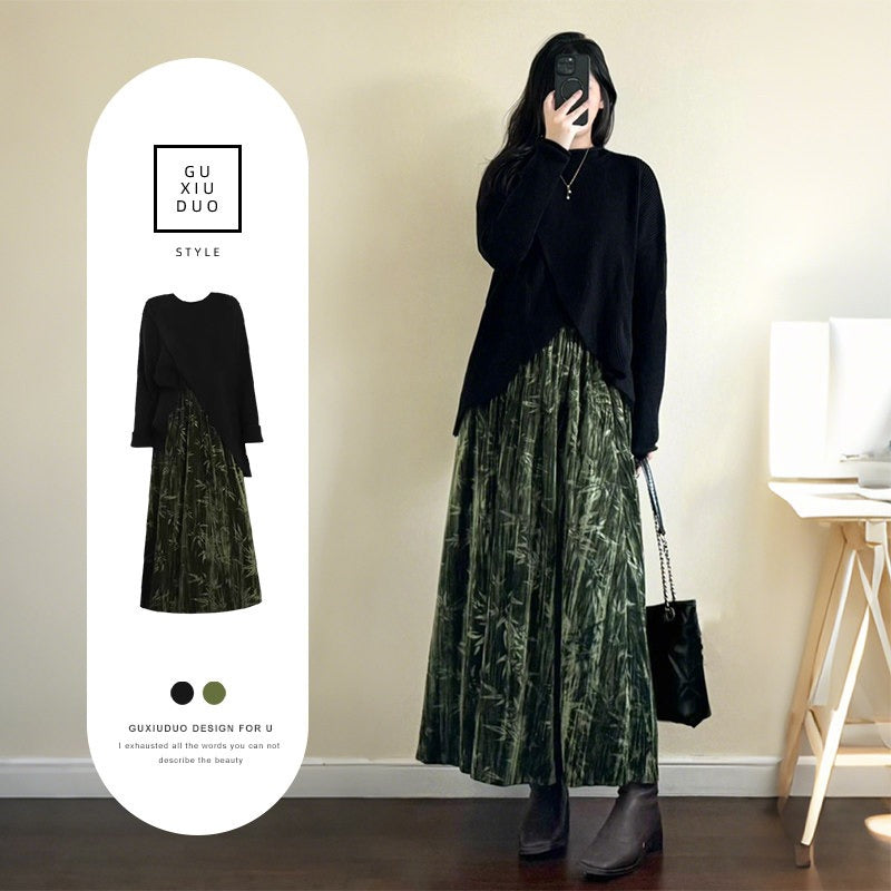 【セットアップ】フレンチ クールな セーター + スカート 2点上下セット【JZシリーズ】