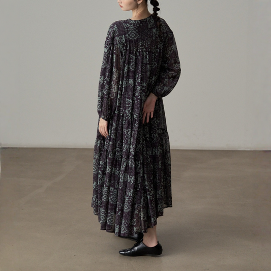 【ワンピース】センスある シフォン センスある  レイヤード感 レイヤード風 長袖 ワンピース 【SHシリーズ】