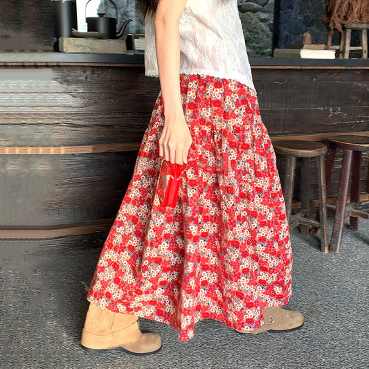 【ボトムス】小花柄ロングスカート レディース 春夏 フレアシルエット ふんわり揺れる ナチュラルスタイル【SHシリーズ】