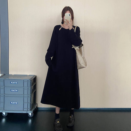 【ワンピース】韓国風リラックスニットワンピース レディース 秋冬新作 大きいサイズ 長袖 ゆったり【JZシリーズ】