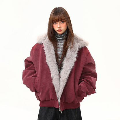 【アウター】PUレザー 高見え エコファー付き イーグルモチーフ ダウンコート レディース フード付き 冬【FCシリーズ】