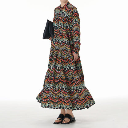 【ワンピース】ボヘミアン風 レトロ ティアードワンピース 春夏新作 大きいサイズ レディース ゆったり 長袖 体型カバー ロングワンピース【SHシリーズ】