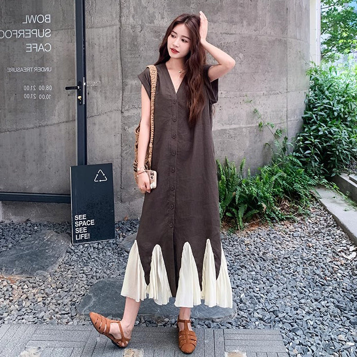 【ワンピース】フレンチレトロな切り替え ノースリーブワンピース ゆる感たっぷりの絶妙シルエット【JZシリーズ】