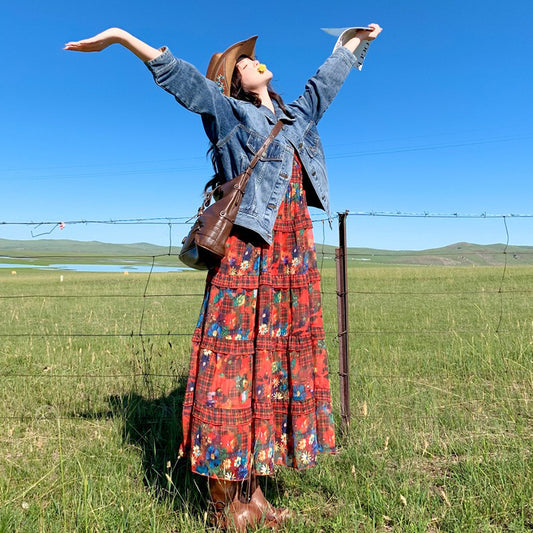 【セットアップ 】レトロデニムジャケット＋花柄キャミワンピース レディース 春秋 上品 可愛いノースリーブワンピース 人気2点セット【SHシリーズ】