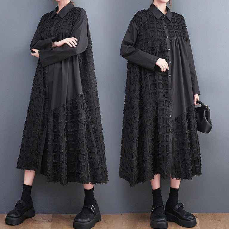 期間限定⭐️60%OFF【ワンピース】韓国風 ワイドシルエット 大きいサイズ チュール切り替え ミモレ丈ワンピース 長袖 レトロナチュラル【AHシリーズ】