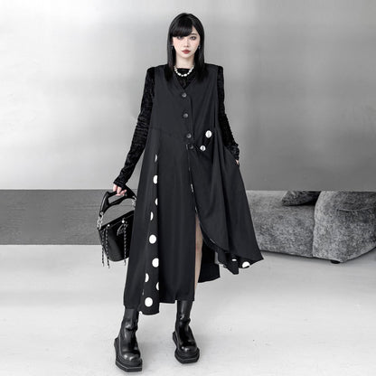 【トップス】不規則デザイン ドット柄 ロングベスト レディース 春秋 新作 ファッション【AHシリーズ】