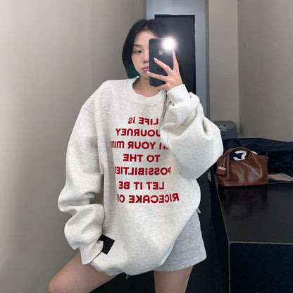 【トップス】アメカジ風 ゆったりシルエット フロッキープリント クルーネックスウェット パーカー【FCシリーズ】