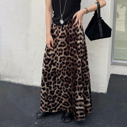 【ボトムス】ベルベットスカート 初秋新作 ハイウエスト スリム見え Aライン  レオパード柄 デザイン性スカート【SHシリーズ】