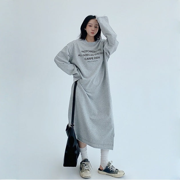 【ワンピース】春 秋 冬 プリント アルファベット 長袖 パーカー ワンピース 【FCシリーズ】