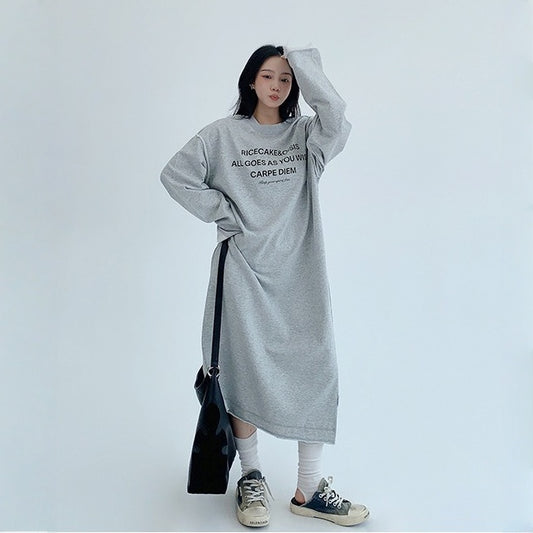 【ワンピース】春 秋 冬 プリント アルファベット 長袖 パーカー ワンピース 【FCシリーズ】