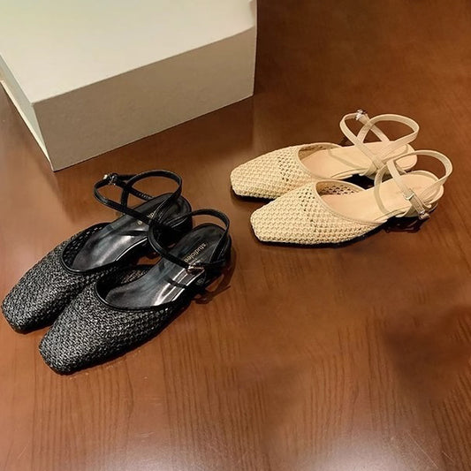 【シューズ】編み込み サンダル｜フレンチ ローヒールで通気性 大人可愛い一足