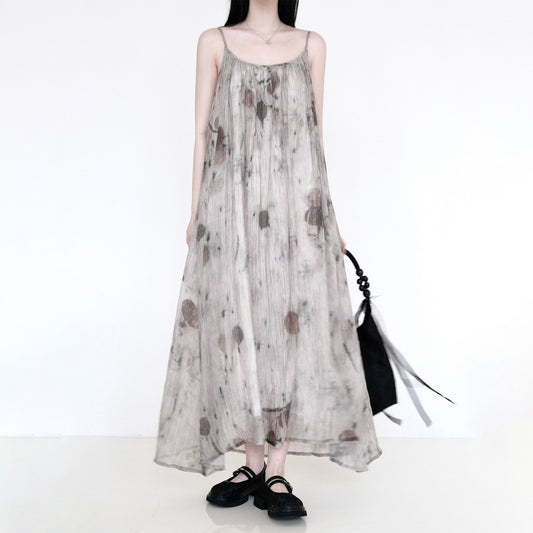 【ワンピース】植物染め テンセルシワ加工 極美プリント ノースリーブワンピース【SHシリーズ】