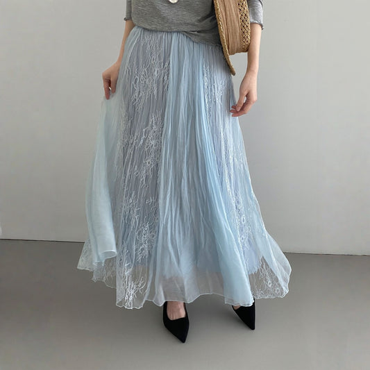 【ボトムス】シークレットガーデン風 レース リゾート風  Aライン  ヒップカバー ロングスカート 【JZシリーズ】