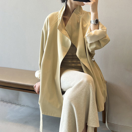 【アウター】春 秋 ヴィンテージ風ウエストマーク スタンドカラー トレンチコート  【JZシリーズ】