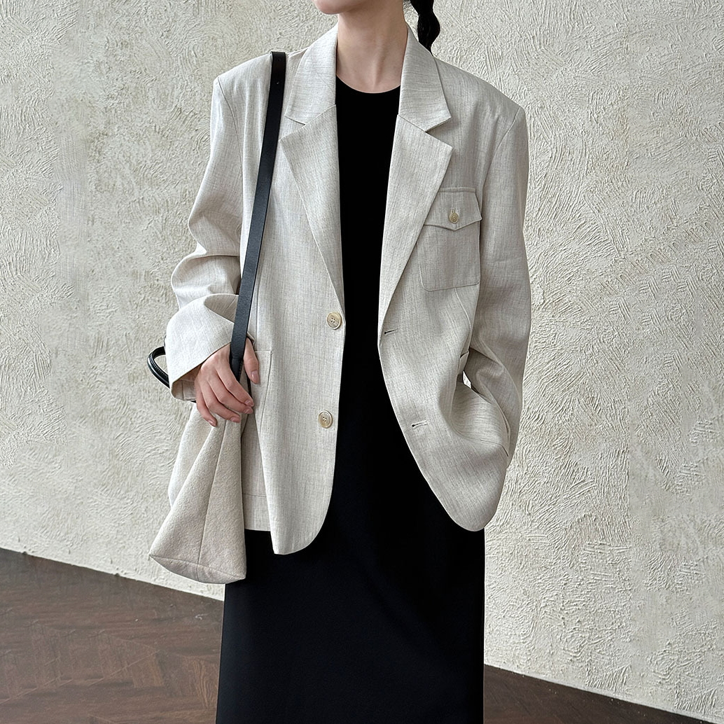 【アウター】フレンチ風 ポケット付きスーツジャケット レディース 秋新作 オーバーサイズ カジュアルアウター【SNシリーズ】