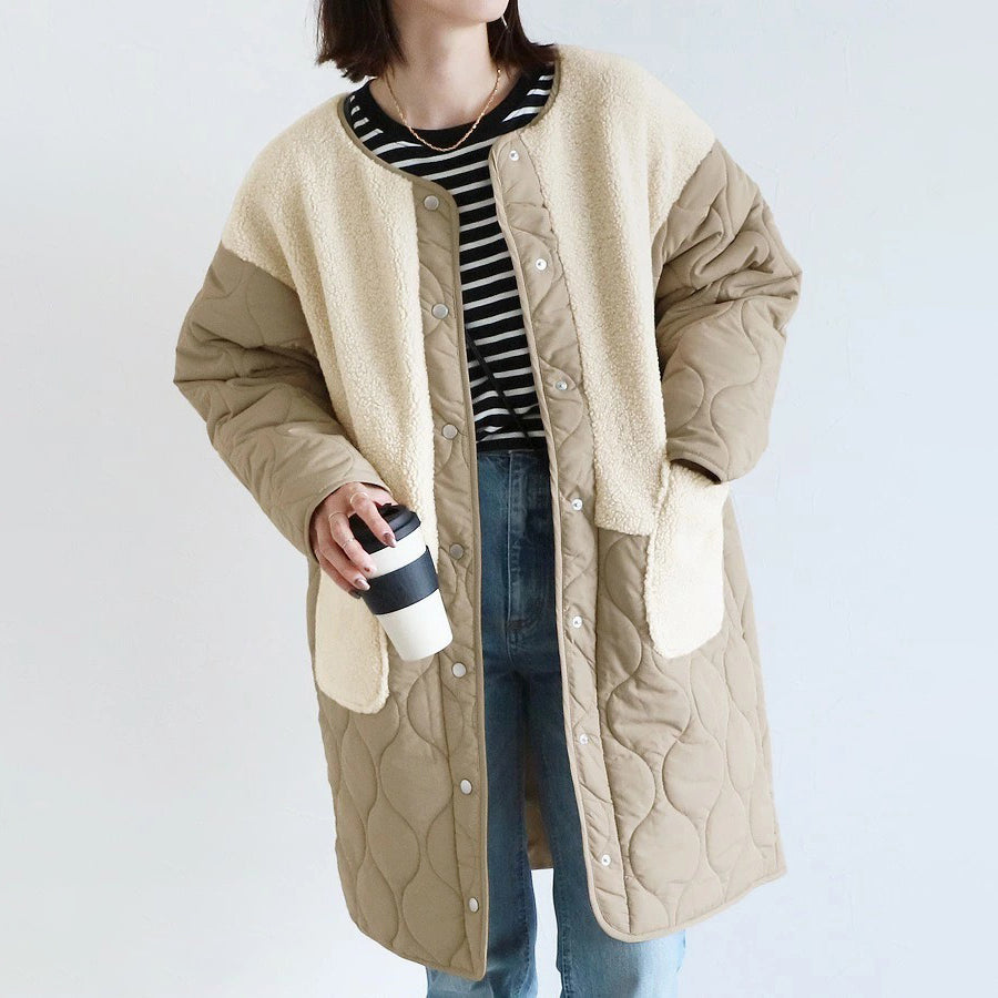 【24AW】【アウター】 新作 韓国風ミドル丈 キルティング有 切り替え 綿入れコート