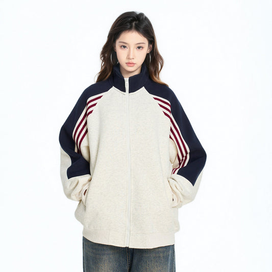 【アウター】アメリカン配色 切り替えデザイン 男女兼用 スポーティーカジュアル ジャケット レディース 春秋 学院風 ジップアップ パーカー ブルゾン【FCシリーズ】