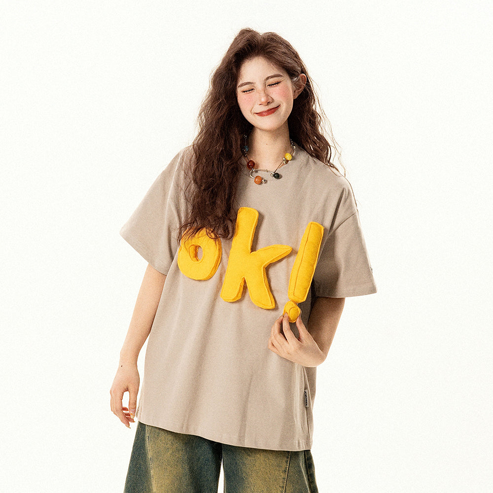 【トップス】アメリカンレトロ 趣味 立体ロゴ 半袖Tシャツ レディース ゆったり デザイン感 カジュアル【FCシリーズ】【15〜20日発送】