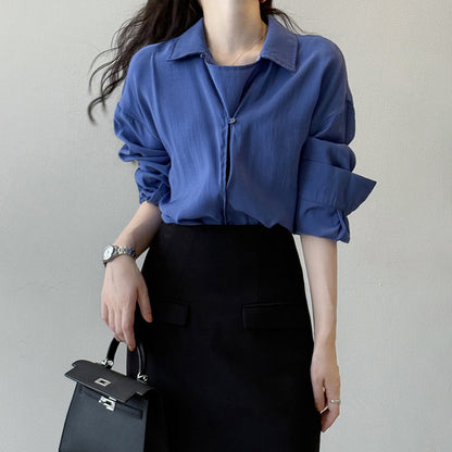 【トップス】フレンチデザイン プルオーバーシャツ 秋新作 エレガントなドレープ感 ゆったり通勤トップス【JZシリーズ】