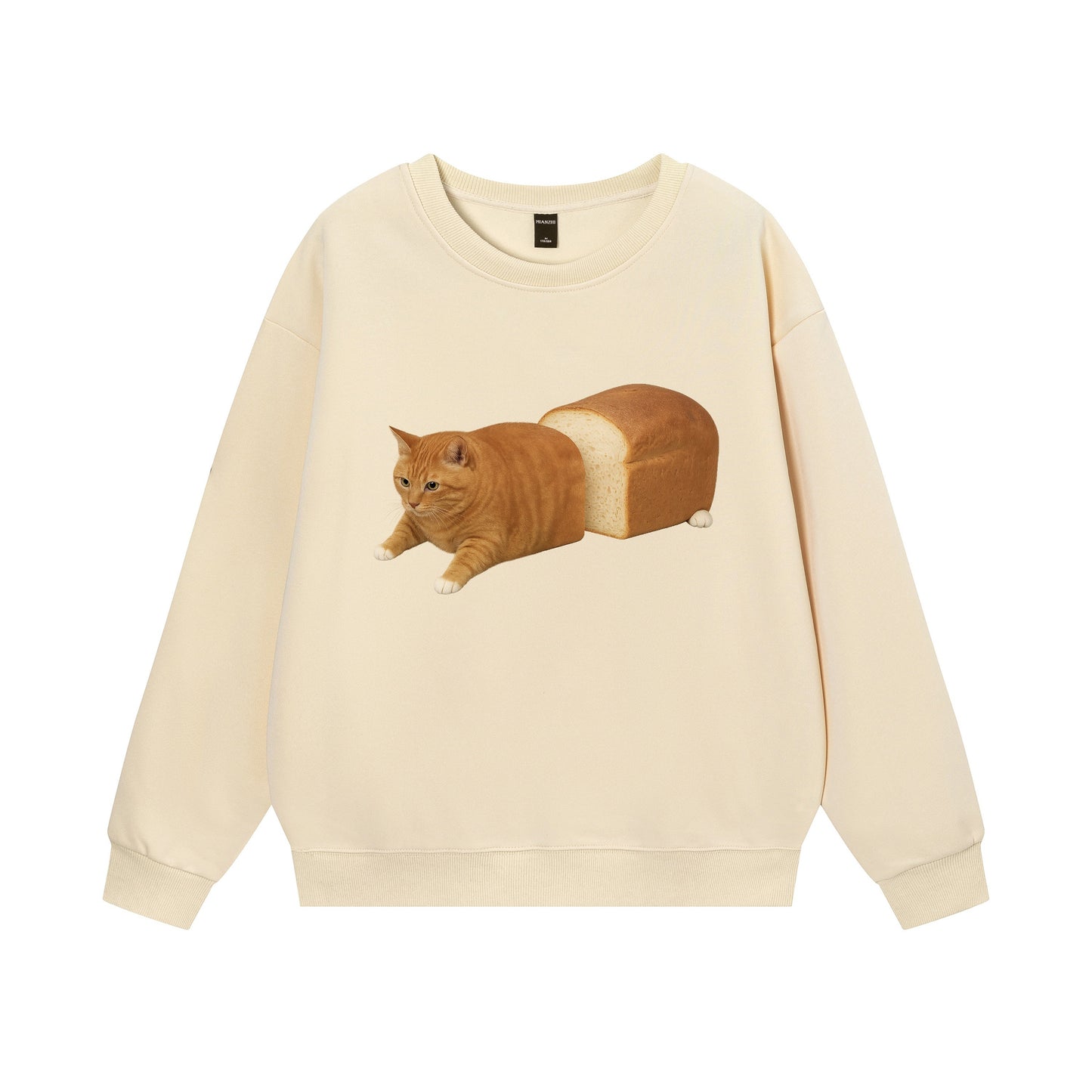 【トップス】パン猫プリント クルーネックスウェット ユニセックス 秋冬 ゆったり カジュアル【FCシリーズ】