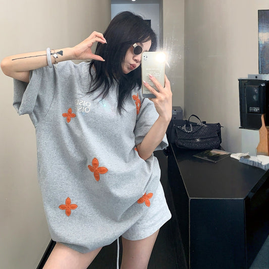 【トップス】夏 コットン100%  ヴィンテージ風 パッチ付き 刺繍 半袖Ｔシャツ【FCシリーズ】