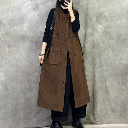 【ワンピース】春 秋 冬 レトロ コーデュロイ生地 合わせやすい カーディガン ノースリーブワンピース