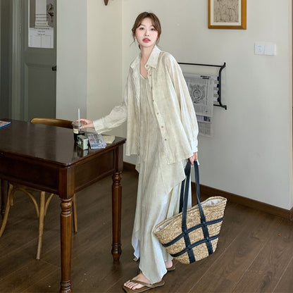 2点セット！【セットアップ】フレンチ エレガント レースシャツ＋キャミワンピースセット レディース 春夏秋 甘めスタイル ユニークで美しい 2点セット【JZシリーズ】