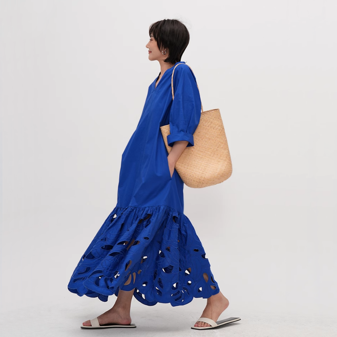 🛍️ 予約殺到！【ワンピース】 【7~15日内発送】透かし彫り カジュアル フィッシュテイルスカート 半袖 ワンピース【JZシリーズ】