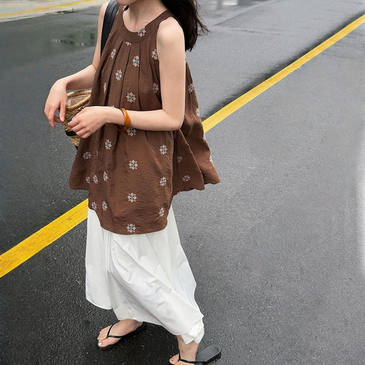 【トップス】夏 刺繍 ノースリーブ カジュアル タンクトップ 【SHシリーズ】