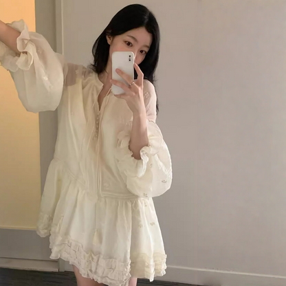 【ワンピース】春 秋 冬 刺繍  キュート フレアスリーブ ワンピース 【JZシリーズ】