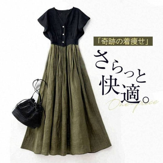 【ワンピース】Vネック スリムフィット 半袖 ワンピース 【JZシリーズ】