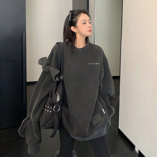 【トップス】リボンデザイン ヴィンテージ風 カジュアル 丸首 レディース スウェット【FCシリーズ】