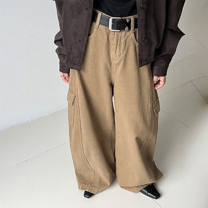 【ボトムス】春 秋 冬 ワーク風 レトロ 大きめポケット ワイドパンツ 【JZシリーズ】