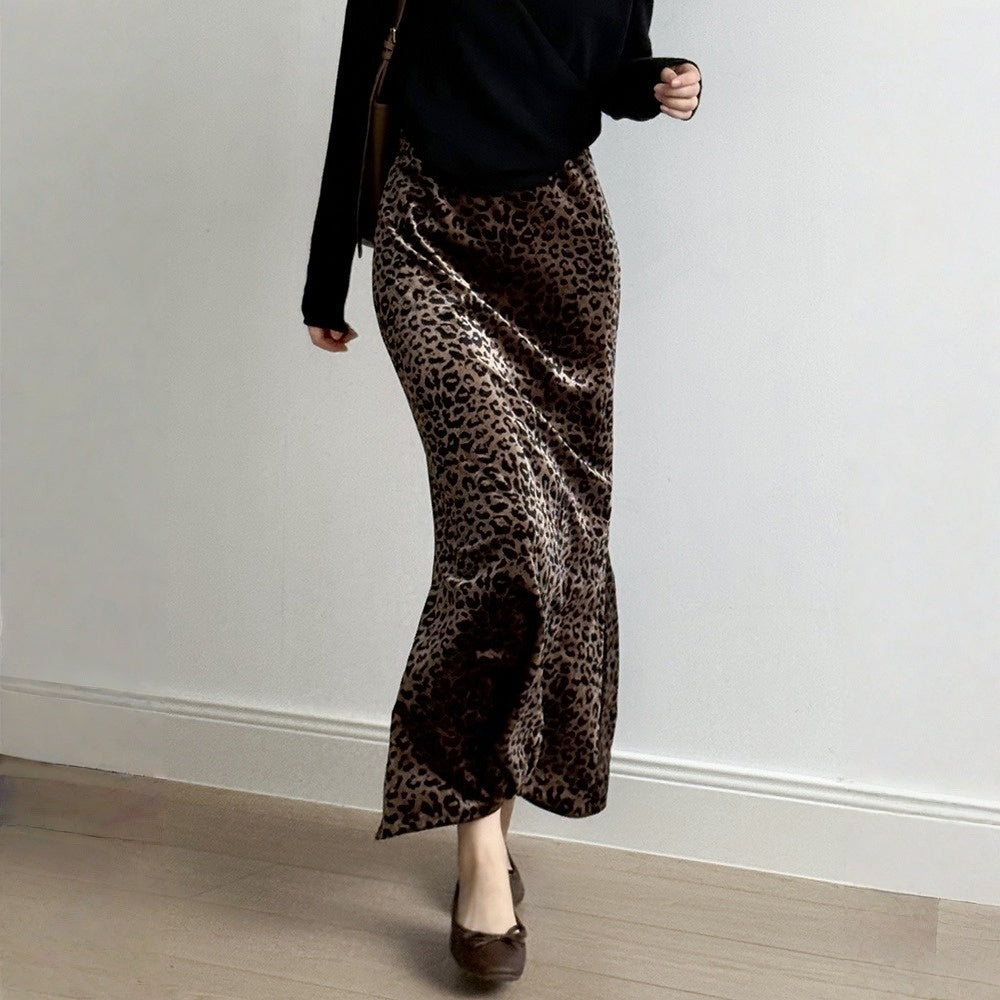 【ボトムス】春 秋 冬 レオパード ベロアハイウエスト スカート 【SNシリーズ】
