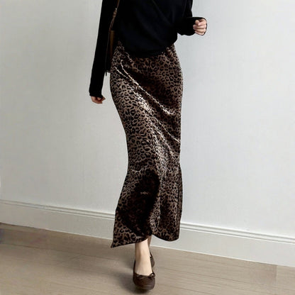 【ボトムス】春 秋 冬 レオパード ベロアハイウエスト スカート 【SNシリーズ】