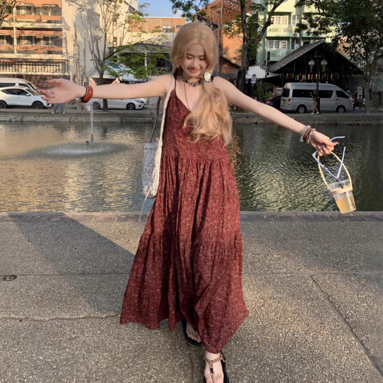 【ワンピース】フレンチエレガンス 花柄 Vネック ノースリーブ キャミワンピース フレアシルエット【SHシリーズ】