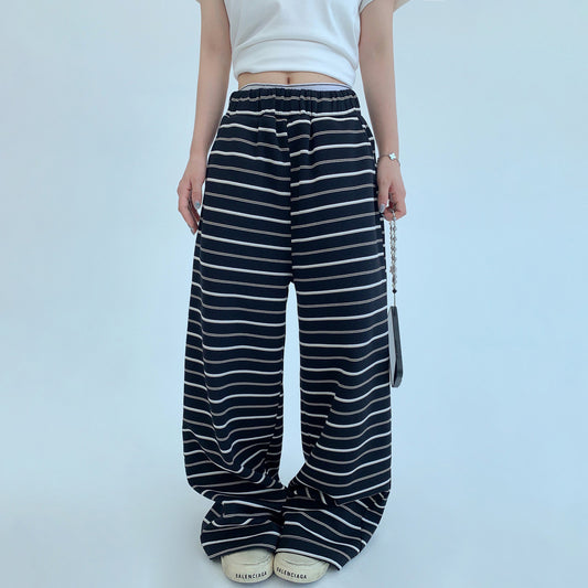 【ボトムス】着回し力抜群 リラックス感 ストライプ ワイドストレートパンツ レディース【FCシリーズ】