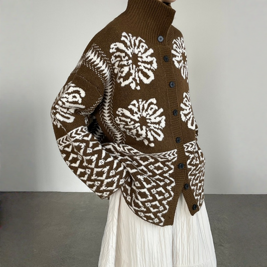 【トップス】折り襟 春 秋 冬 厚手 フェアアイル柄ニット セーター 【JZシリーズ】