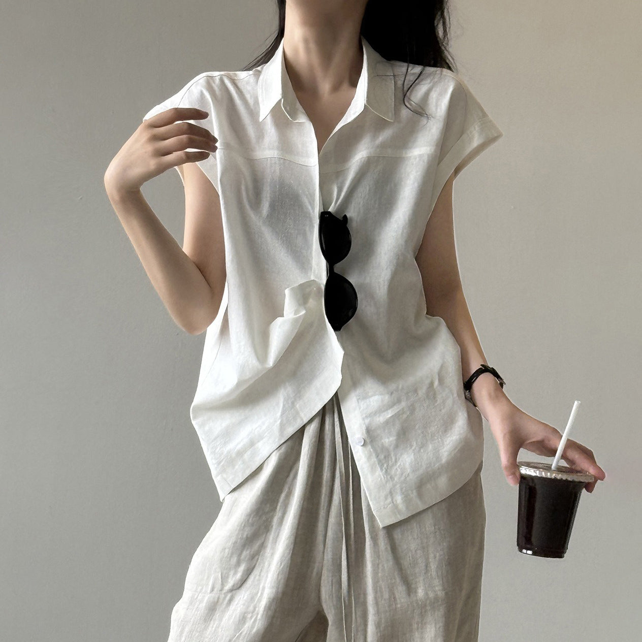 4color【トップス】リネン100% 韓国風 夏新作 無地 ゆったり 細見え シャツ【JZシリーズ】