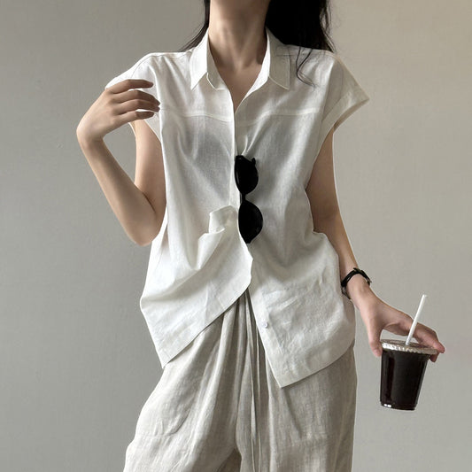 4color【トップス】リネン100% 韓国風 夏新作 無地 ゆったり 細見え シャツ【JZシリーズ】