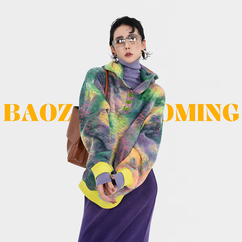 【トップス】タイダイ柄 デザイン フードスウェット レディース ゆったり カジュアル 長袖 パーカー【SHシリーズ】