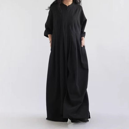 【ボトムス】日系スタンドカラーワンピース風オールインワン｜七分袖×ナチュラル可愛い大人シルエット